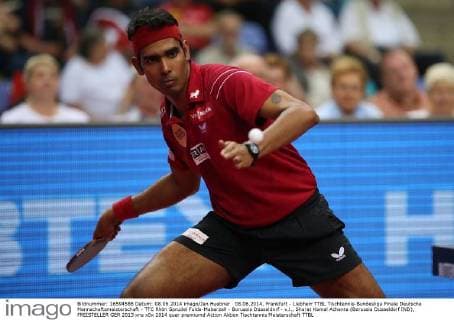 08.06.2014, Frankfurt - Liebherr TTBL Tischtennis-Bundesliga Finale Deutsche Mannschaftsmeisterschaft - TTC Rhön Sprudel Fulda-Maberzell - Borussia Düsseldorf - v.l., Sharat Kamal Achanta (Borussia Düsseldorf IND), FREISTELLER