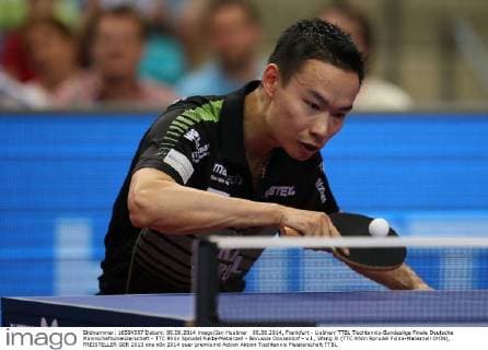 08.06.2014, Frankfurt - Liebherr TTBL Tischtennis-Bundesliga Finale Deutsche Mannschaftsmeisterschaft - TTC Rhön Sprudel Fulda-Maberzell - Borussia Düsseldorf - v.l., Wang Xi (TTC Rhön Sprudel Fulda-Maberzell CHIN), FREISTELLER