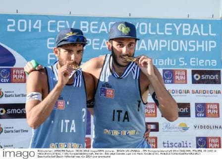 BEACH VOLLEYBALL - CEV Europameisterschaft 2014 CAGLIARI, ITALIEN, 08.JUNI.14 -BEACHVOLLEYBALL - CEV Europameisterschaft, Herren. Bild zeigt Daniele Lupo und Paolo Nicolai (ITA). 