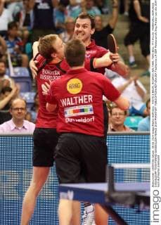 PARTICK BAUM, RICARDO WALTHER, TIMO BOLL TTC FULDA -MABERZELL-BORUSSIA DÜSSELDORF TISCHTENNIS BUNDESLIGA FINALE 2014 FRANKFURT 