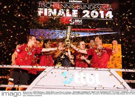 BORUSSIA DÜSSELDORF FEIERT DIE MEISTERSCHAFT TTC FULDA -MABERZELL-BORUSSIA DÜSSELDORF TISCHTENNIS BUNDESLIGA FINALE 2014 FRANKFURT 