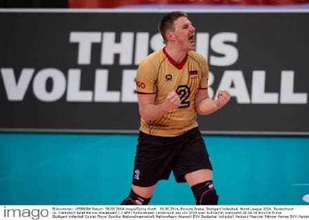 08.06.2014, Porsche Arena, Stuttgart Volleyball, World League 2014, Deutschland vs. Frankreich Jubel Markus Steuerwald ( 2 GER)