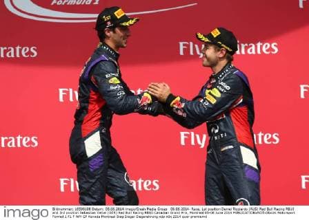 08.06.2014- Race, 1st position Daniel Ricciardo (AUS) Red Bull Racing RB10 and 3rd position Sebastian Vettel (GER) Red Bull Racing RB10 Canadian Grand Prix, Montreal 05-08 June 2014 