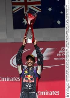 June 8, 2014 - Montreal, Canada - DANIEL RICCIARDO of Australia and Infiniti Red Bull Racing celebrates on the podium after winning the Formula 1 Canadian Grand Prix 2014 in Montreal, Canada. F1 2014 - Canadian Grand Prix - Ricciardo Wins  - ZUMAg14