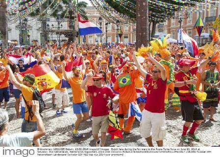 Dutch fans during the fan mars to the Arena Fonte Nova on June 13, 2014 at Salvador, The Netherlands. Netherlands Supporters 2013 2014 xVIxxIVx 2362692