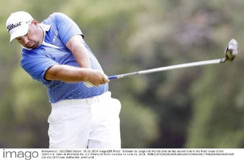 Brendon de Jonge hits his tee shot on the second hole in the third round of the 114th U.S. Open at Pinehurst No. 2 in Pinehurst North Carolina on June 14, 2014.  PIN20140614119