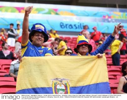 Ecuador s fans cheer for their team before a Group E match between of 2014 FIFA World Cup at the Estadio Nacional Stadium in Brasilia, June 15, 2014. 