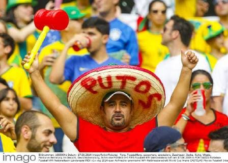 Fans, Fussballfans, supporters, spectators, Zuschauer, Jacke, Kutte, Weste, Fankurve Bemalung im Gesicht, Gesichtsbemalung, Schminke MEXIKO 0-0 FIFA Fussball WM Weltmeisterschaft am 17.06.2014 in FORTALEZA