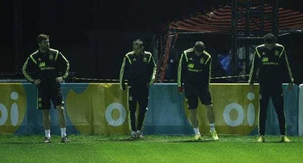 Spain s national team training session. In this picture, Xabi Alonso, Jordi Alba, Sergio Ramos and Busquets. xPABLOGARCIAx 
