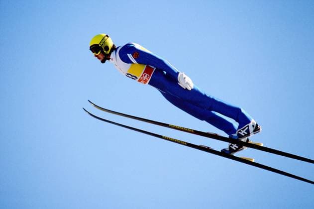 Skispringen, Olympische Winterspiele 1988 in Calgary: Jens Weissflog (DDR) FOTO (C): WEREK Pressebildagentur xxNOxMODELxRELEASExx