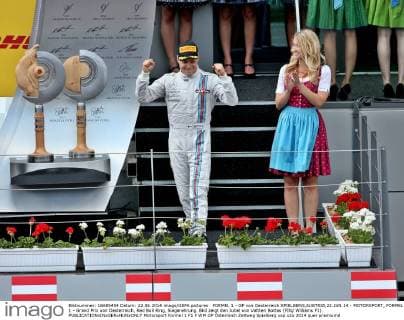 FORMEL 1 - GP von Oesterreich SPIELBERG,AUSTRIA,22.JUN.14 - MOTORSPORT, FORMEL 1 - Grand Prix von Oesterreich, Red Bull Ring, Siegerehrung. Bild zeigt den Jubel von Valtteri Bottas (FIN Williams F1). 