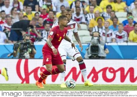Kevin Prince BOATENG (GHA, vorne) im Zweikampf mit Jerome BOATENG (GER); Halbbruder; Deutschland (GER) - Ghana (GHA) 2:2, Vorrunde Gruppe G, Spiel 29, am 21.06.2014 in Fortaleza; Fussball Weltmeisterschaft 2014 in Brasilien vom 12.06. - 13.07.2014.