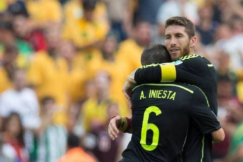 COPA2014 Curitiba, PR - 23 06 2014: - Sergio Ramos and Andres Iniesta of Spain during the match between Australia vs Spain, valid for the World Cup, held at the Arena da Baixada. ( x(725)xMarceloxMachadoxdexMelox x  (24717)