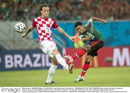 49230614DDI_CRO_MEX_VAZQUEZ Action photo during the Croatia vs Mexico, Group A match Reported, World Cup 2014 Match, pictured: Ivan Rakitic Croatia and Juan Jose Vazquez of Mexico 23 06 2014 xOSVALDOxAGUILARx 