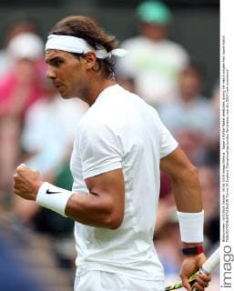 Spain s Rafael Nadal celebrates during his men s singles first round match 