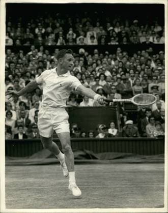 Mar. 03, 1959 - Men s Singles Final at Wimbeldon. Laver of Australia in Play. Keystone Photo Shows:- Rod Laver of Australia in Play During his match with America s Alex Olmedo in Final of the Men s Singles at Wimbledon this afternoon.  - ZUMAk09