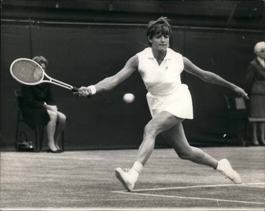Jul. 07, 1970 - Tennis at Wimbledon - Women s Singles Final. Billie Jean-King Vs. Margaret Court. Photo shows Margaret Smith Court (Australia), in play against Billie Jean-King (U.S.A.), int their Women s Singles Final match at Wimbledon today.  - ZUMAk09