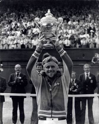 Feb. 09, 1972 - Bjorn Borg Wins Wimbledon for the Fourth Time in a Row. Today on the Centre Court at Wimbledon, Bjorn Borg of Sweden, won the Men s Single title for the fourth successive times when beating the American Roscoe Tanner in five sets. Photo Shows: Borg holds up the trophy after winning the singles championship for the fourth successive time.  - ZUMAk09