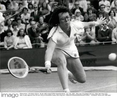 Jun. 06, 1980 - Billy Jean King Beats Shriver.L Billy Jean King (US) seen is play against Miss Shriver (US) at Wimbledon today Miss King won.  - ZUMAk09
