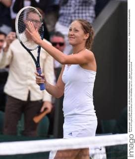 Bojana Jovanovski celebrates her win on Court 3 . 
