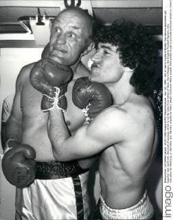 Apr. 04, 1980 - We re Just a Couple of Brutes Two famous sportsmen got together last night with the smell of success, which is not far away from either of them. Kevin Keegan, the England Football Captain, who now plays for Hamburg, in Germany, and the very popular ex heavy weight Champion Henry Cooper have joined forces to promote a famous splash on lotion for men, which Henry has been using on television for years, by the name of Brute. Photo Shows: Henry and Kevin during their press reception in London last night with a bit of clowning.  - ZUMAk09