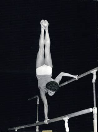 Jun. 25, 1957 - Hungarian Olympic gymnast Agnes Keleti decided to do one of her routines during a pause in a soccer game between Muenchen 1860 and Vasa Budapest.  - ZUMAk09