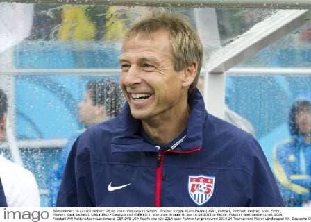 Trainer Jürgen KLINSMANN (USA), Portrait, Portraet, Porträt, Solo, Einzel, Einzeln, Kopf, lachend, USA (USA) - Deutschland (GER) 0:1, Vorrunde Gruppe G, am 26.06.2014 in Recife; Fussball Weltmeisterschaft 2014.