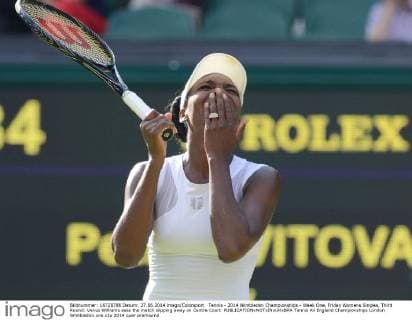 Tennis - 2014 Wimbledon Championships - Week One, Friday Womens Singles, Third Round: Venus Williams sees the match slipping away on Centre Court 