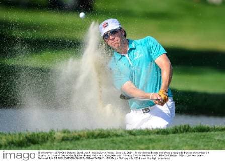 June 28, 2014 - Ricky Barnes blasts out of the green side bunker at number 14 during third round play at the Quicken Loans National at Congressional Country Club in Bethesda MD. PGA Golf Herren 2014: Quicken Loans National JUN 28 - ZUMAcjm
