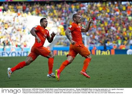 Wesley SNEIJDER Photo during the celebration of a goal in the match Netherlands vs Mexico, corresponding to the second round, 51 th game of the World Cup Brazil 2014, in xOSVALDOxAGUILARx 