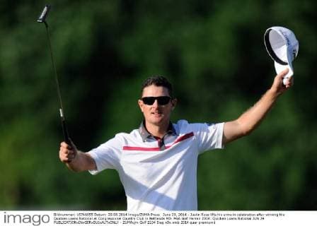 June 29, 2014 - Justin Rose lifts his arms in celebration after winning the Quicken Loans National at Congressional Country Club in Bethesda MD. PGA Golf Herren 2014: Quicken Loans National JUN 29 - ZUMAcjm