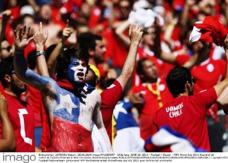 Chile fans, JUNE 28, 2014 - Football Soccer : FIFA World Cup 2014 Round of 16 match at Estadio Mineirao in Belo Horizonte. Noxthirdxpartyxsales  ( oqma013571)