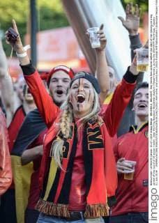 BRUSSELS, BELGIUM: Red Devils fans pictured before the start of the viewing on a big screen of the round of 16 soccer match near the King Baudouin-Boudewijn stadium (Heizel-Heysel), during the 2014 FIFA World Cup, Tuesday 01 July 2014. JASPERxJACOBS  Aufmacher premiumd sexy 10825