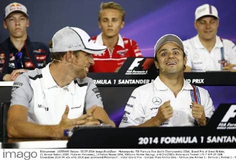 Motorsports: FIA Formula One World Championship 2014, Grand Prix of Great Britain, 22 Jenson Button (GBR, McLaren Mercedes), 19 Felipe Massa (BRA, Williams Martini Racing), xHOCHxZWEIx