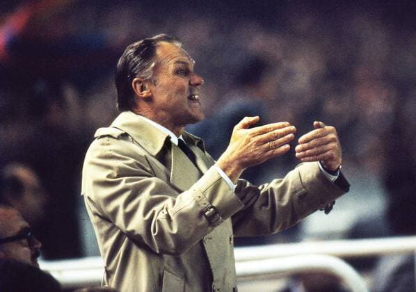 Football - 1977 1978 UEFA Cup - Quarter-Final, Second Leg: Barcelona 2 Aston Villa 1 Barcelona manager Rinus Michels at the Nou Camp. 15 03 1978 