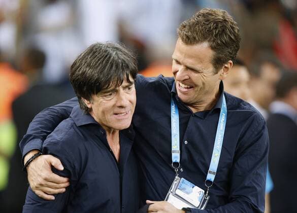 Löw Joachim Bundestrainer Team Deutschland mit Manager Oliver BIERHOFF FIFA Fussball Weltmeisterschaften 2014 in Brasilien Finale Spiel Deutschland gegen Argentinien am 13.Juli 2014 in Rio de Janeiro 