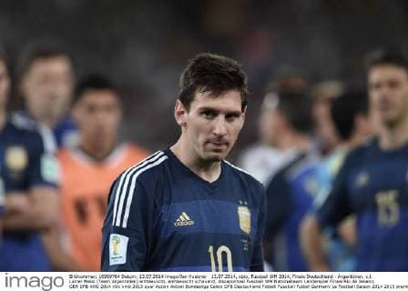 13.07.2014, xbtx, Fussball WM 2014, Finale Deutschland - Argentinien, v.l. Lionel Messi (Team Argentinien) enttaeuscht, enttaeuscht schauend, dissapointed