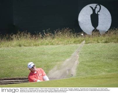 15.07.2014. Hoylake, England. The Open golf championship. D A Points USA splashes out of the bunker during his practice round. xStephenxBartholomewx  ActionPlus11541960
