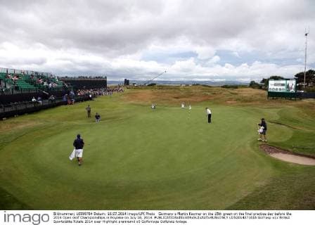 Germany s Martin Kaymer on the 15th green on the final practice day before the 2014 Open Golf Championships in Hoylake on July 16, 2014.  LON2014071618