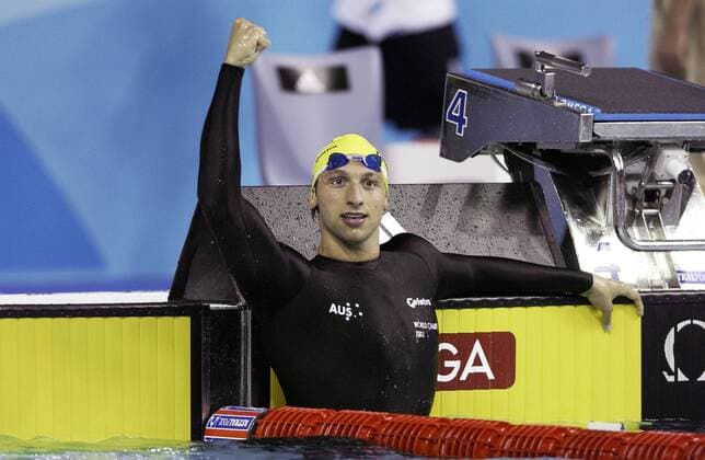 THORPE Ian Weltmeister über 200m und 400m Freistiel Schwimm Weltmeisterschaften 2003 in Barcelona.Sport Schwimmen Freude über Sieg. Copyright 