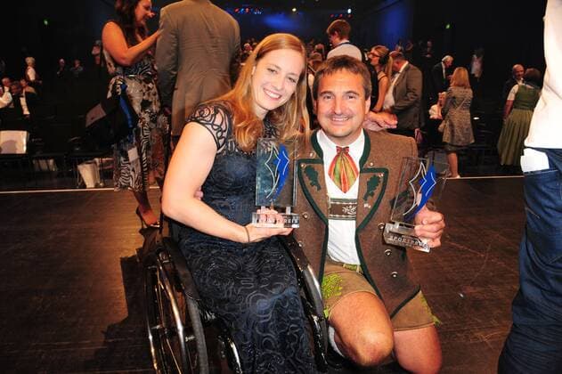 Preisträgerin Anna Schaffelhuber und Georg Hackl bei der Verleihung Bayerischer Sportpreis am 19.07.2014 in München Verleihung Bayerischer Sportpreis 2014 in München 