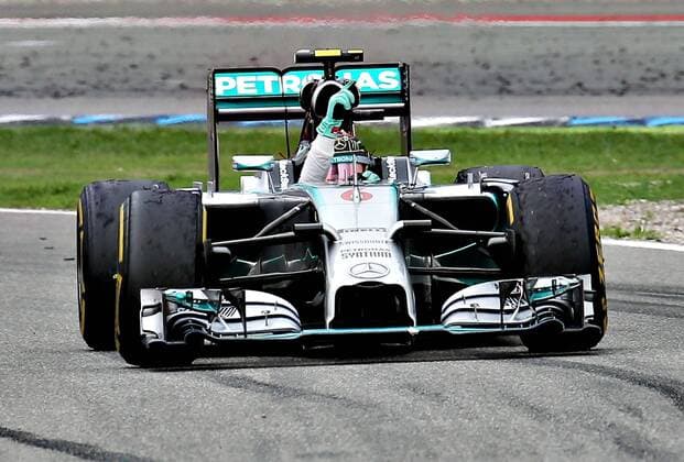 20.07.2014, xjfx, Motorsport, Formel 1 Grosser Preis von Deutschland, Rennen, v.l. Sieger Nico Rosberg (GER) Mercedes AMG Patronas Formula One Team, jubeln jubelt nach Rennende.
