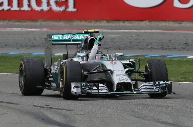 20.07.2014, xjfx, Motorsport, Formel 1 Grosser Preis von Deutschland, Rennen, v.l. Sieger Nico Rosberg (GER) Mercedes AMG Patronas Formula One Team, jubeln jubelt nach Rennende.