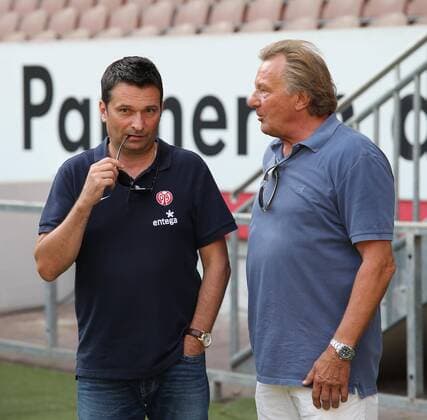 Testspiel 1. FC Kaiserslautern vs. FSV Mainz 05 1. FC Kaiserslautern --- Fussball --- 2. Bundesliga --- 19.07.2014 v.l.: FSV-Manager Christian Heidel und Mainz-Pr?sident Harald Strutz, EP_MNR