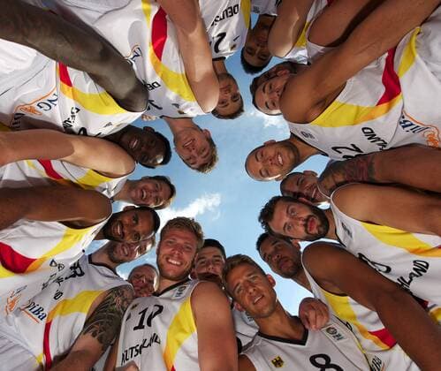 Basketball Rotenburg an der Fulda 23.07.2014 Deutsche Basketball Nationalmannschaft Herren Maximilian Kleber, Andreas Seiferth, Robin Benzing, Bogdan Radosavljevic, Tim Ohlbrecht, Maik Zirbes, Danilo Barthel, Johannes Voigtmann, Elias Harris, Lucca Staiger, Bastian Doreth, Karsten Tadda, Maodo Lo, Heiko Schaffartzik, Andrej Mangold, Dennis Schröder, Akeem Vargas