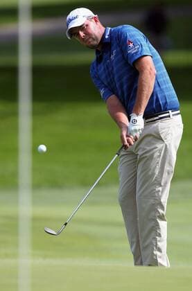 July 31, 2014 - Akron, OH, USA - Marc Leishman chips on to the 9th hole during the first round in the WGC-Bridgestone Invitational at Firestone Country Club in Akron, Ohio, on Thursday, July 31, 2014. WGC-Bridgestone Invitational, first round - ZUMAm67
