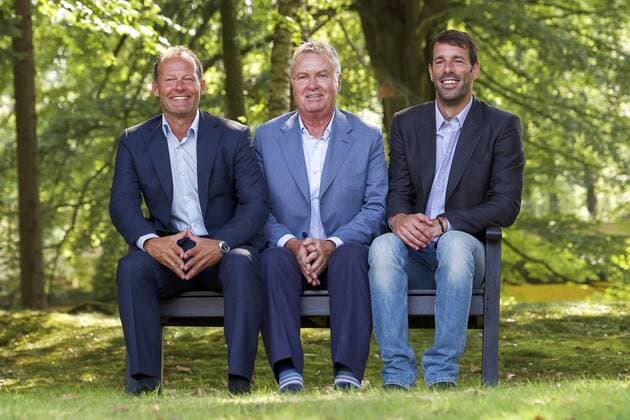 (L-R) assistant trainer Danny Blind of Holland, coach Guus Hiddink of Holland, assistant trainer Ruud van Nistelrooij of Holland during a press conference where Guus Hiddink is unveiled as new Netherlands manager on August 1, 2014 in Zeist, The Netherlands. Guus Hiddink unveiled as new Netherlands manager Zeist 2014 2015 xVIxxIVx 2485034