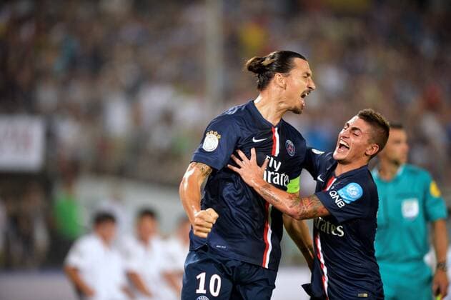 Zlatan Ibrahimovic (psg) - Marco Verratti (psg) FOOTBALL : Paris SG vs Guingamp - 02 08 2014 AnthonyBIBARD FEP Panoramic 
