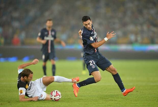 Javier Pastore (psg) - Maxime Baca (gui) FOOTBALL : Paris SG vs Guingamp - 02 08 2014 AnthonyBIBARD FEP Panoramic 