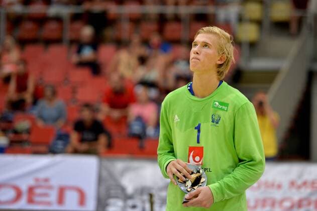 HANDBALL - EURO 2014, SWE vs GER LINZ,AUSTRIA,03.AUG.14 - HANDBALL - EHF European Championship Men U20, international match, Sweden vs Germany, final. Image shows Tobias Thulin (SWE). 